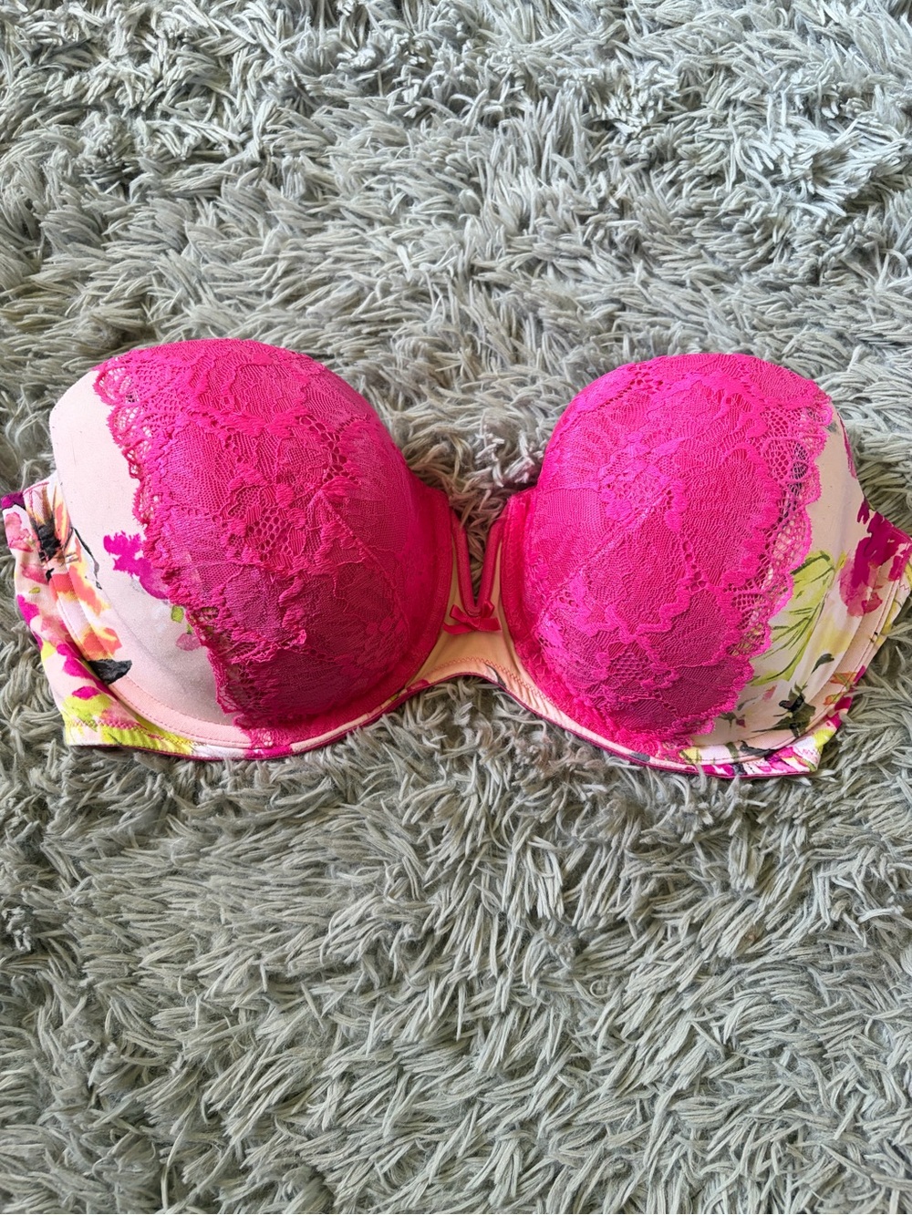 Cacique Hot Pink Lace Floral Underwire Bra